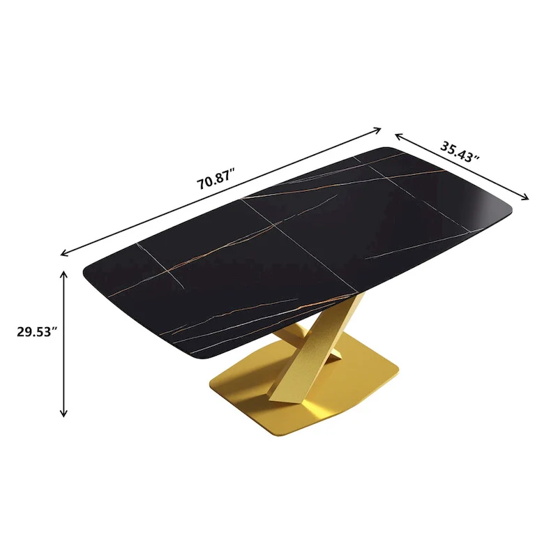 71  Modern Dining Table with Slate Stone Top and Metal Legs, Marble Dining Table