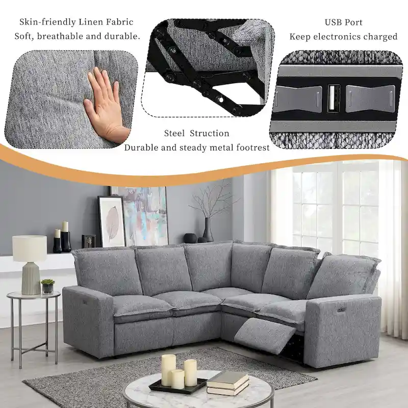 89.76 L-Shaped 5-Seater Sofa with Recliner