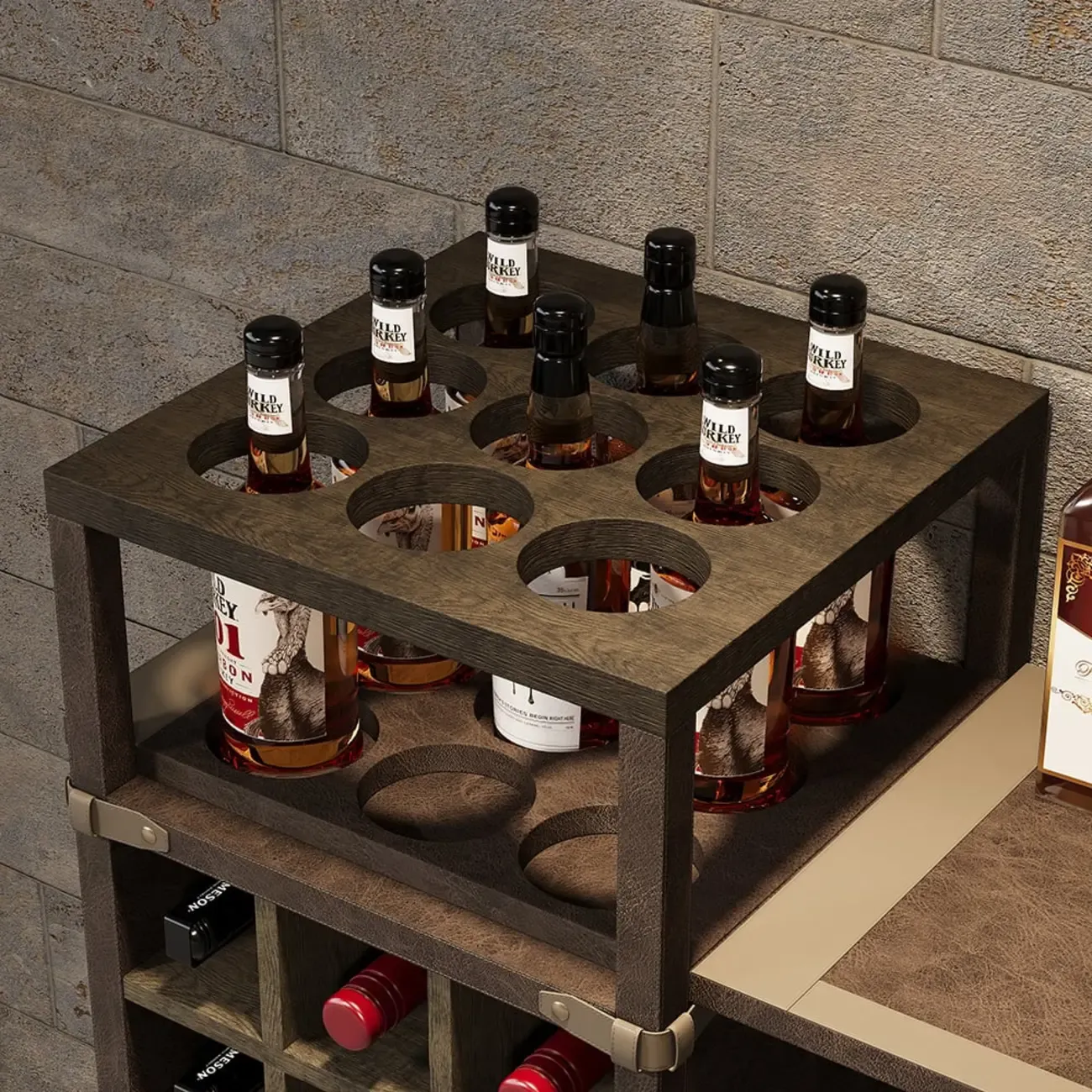 Industrial Wall Mounted Bar Counter with Wine Rack