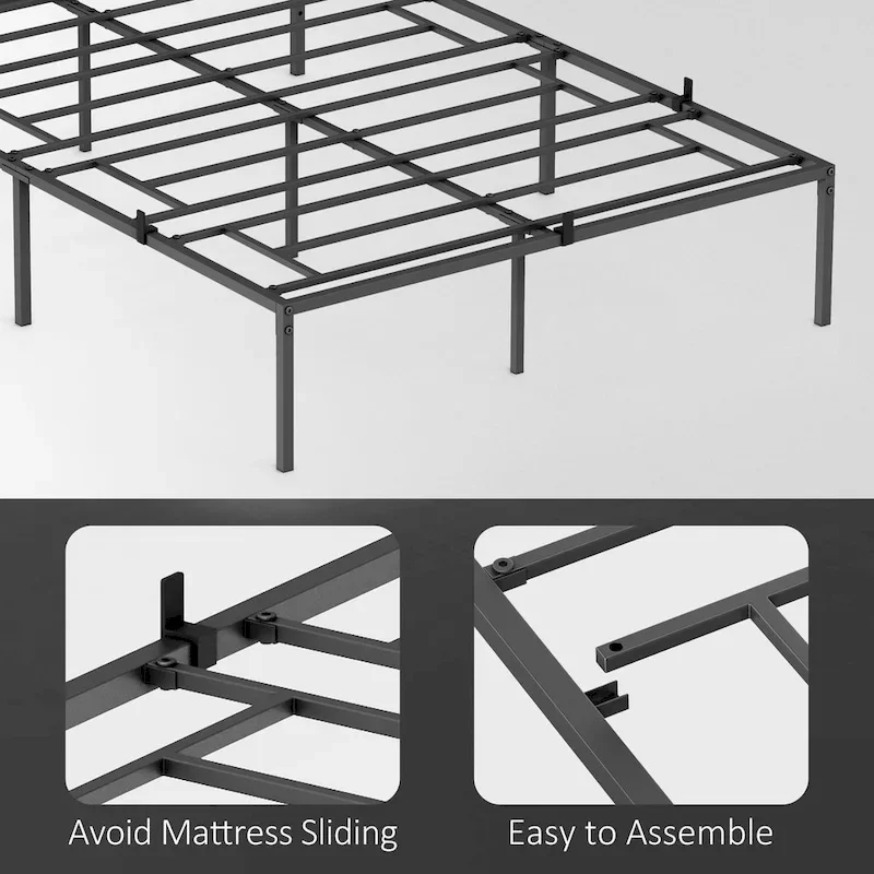 Metal Platform Bed Frame with Storage No Box Spring Steel Slat Support