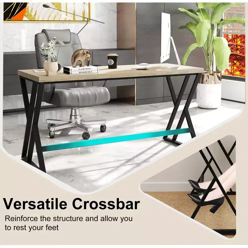 4PCS 59 Computer Desk Large Industrial Home Office Desk w/Heavy-duty Metal Frame