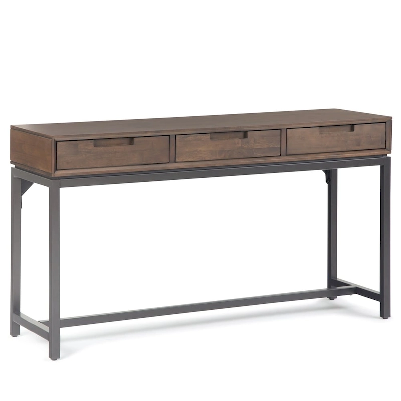 WYNDENHALL Devlin SOLID HARDWOOD and Metal 54 inch Wide Industrial Wide Console Table in Walnut Brown - 54 W x 16  D x 30  H