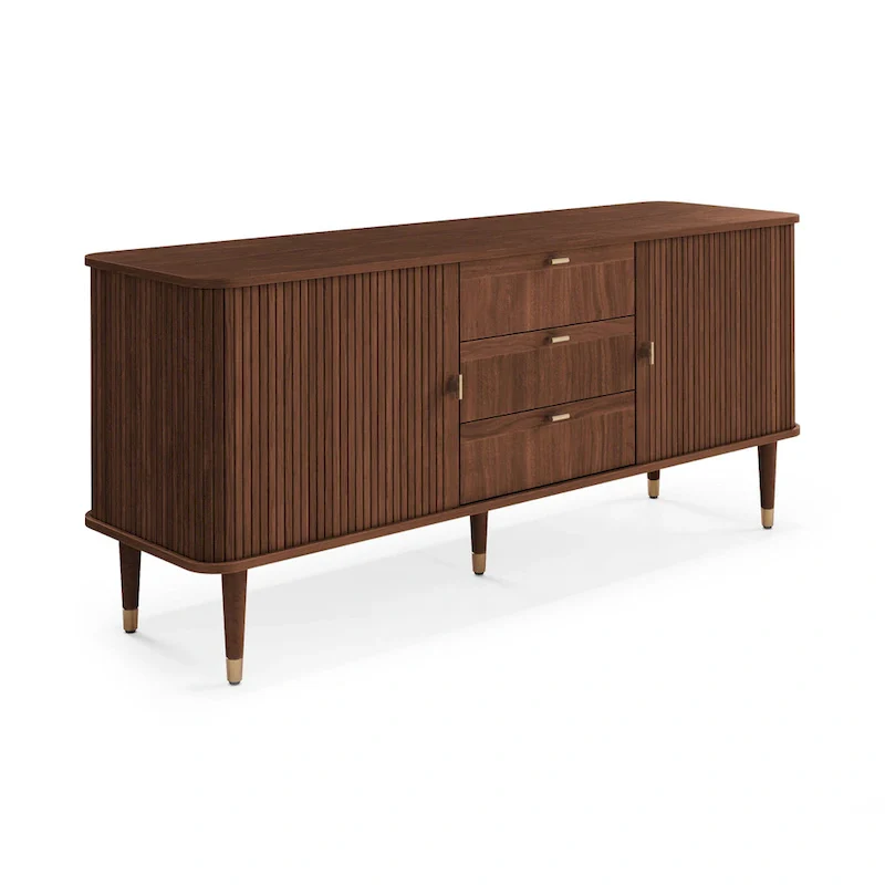Studio London Walnut Wood Sideboard with 3 Drawer Mid Century Modern