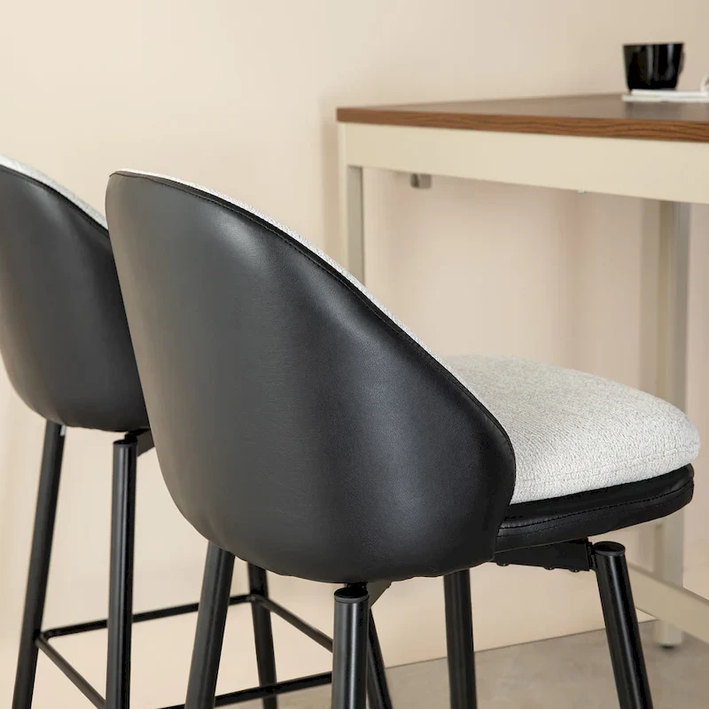 Glitzhome Modern Faux Leather Mixed Chenille Upholstered Swivel High Bar Stools