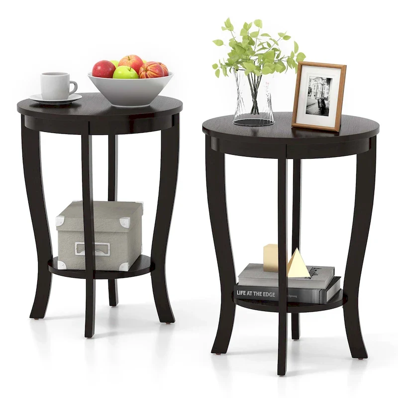 Costway 2 PCS 2-Tier End Table 18 Round Compact Sofa Side Nightstand - See Details