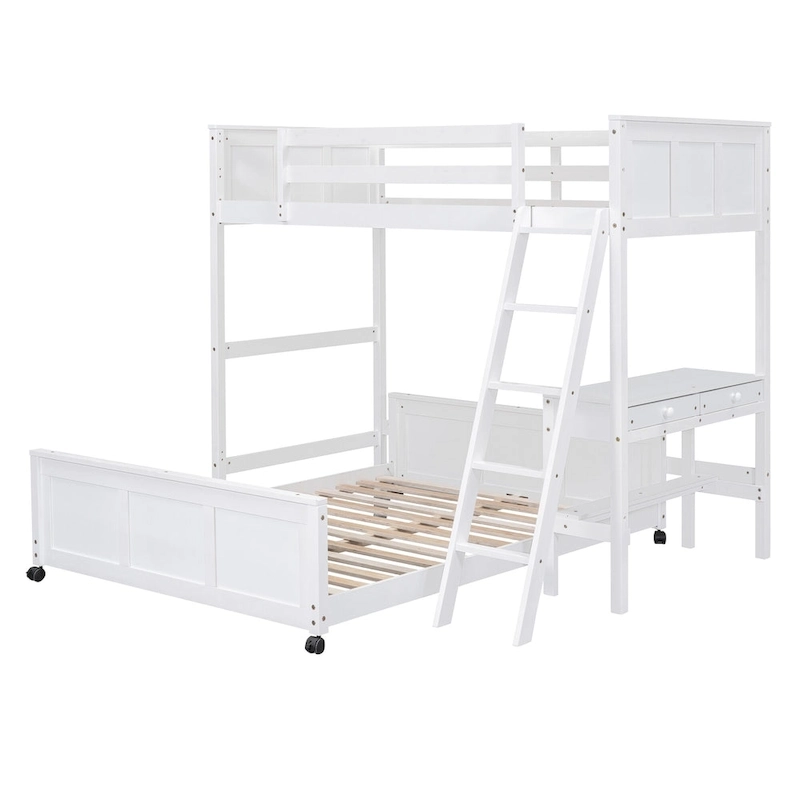 Twin Over Full Bunk Bed with Desk, Gray