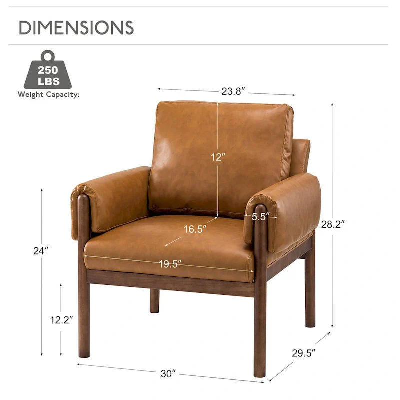 Tiago Comfy Glossy Living Room Armchair with Solid Wood Base Set of 2