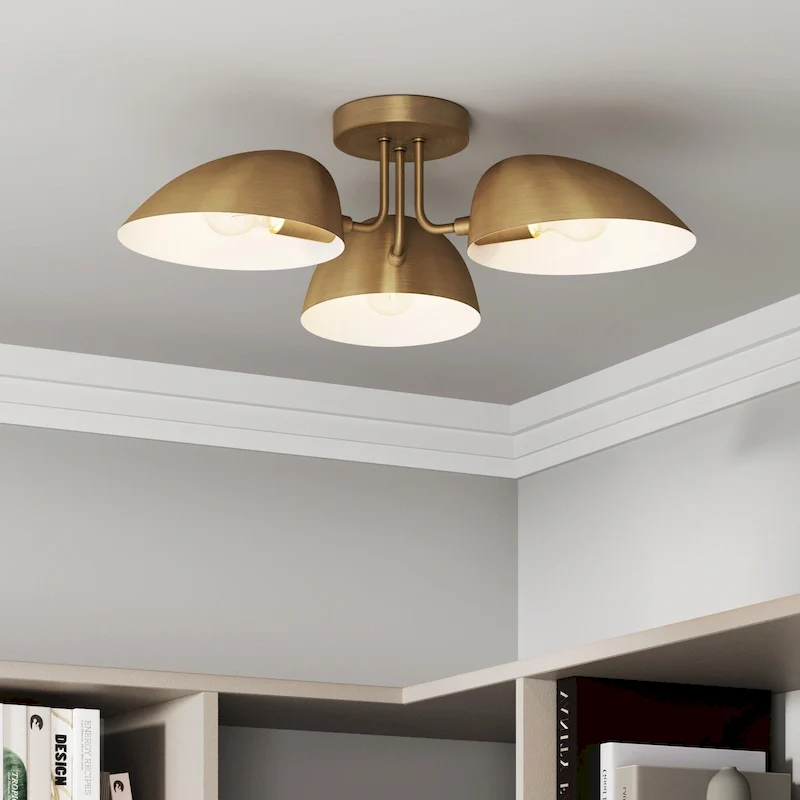 Nathan James Argo Semi Flush Ceiling Mount 3-Light Fixture with Retro Rounded Shade