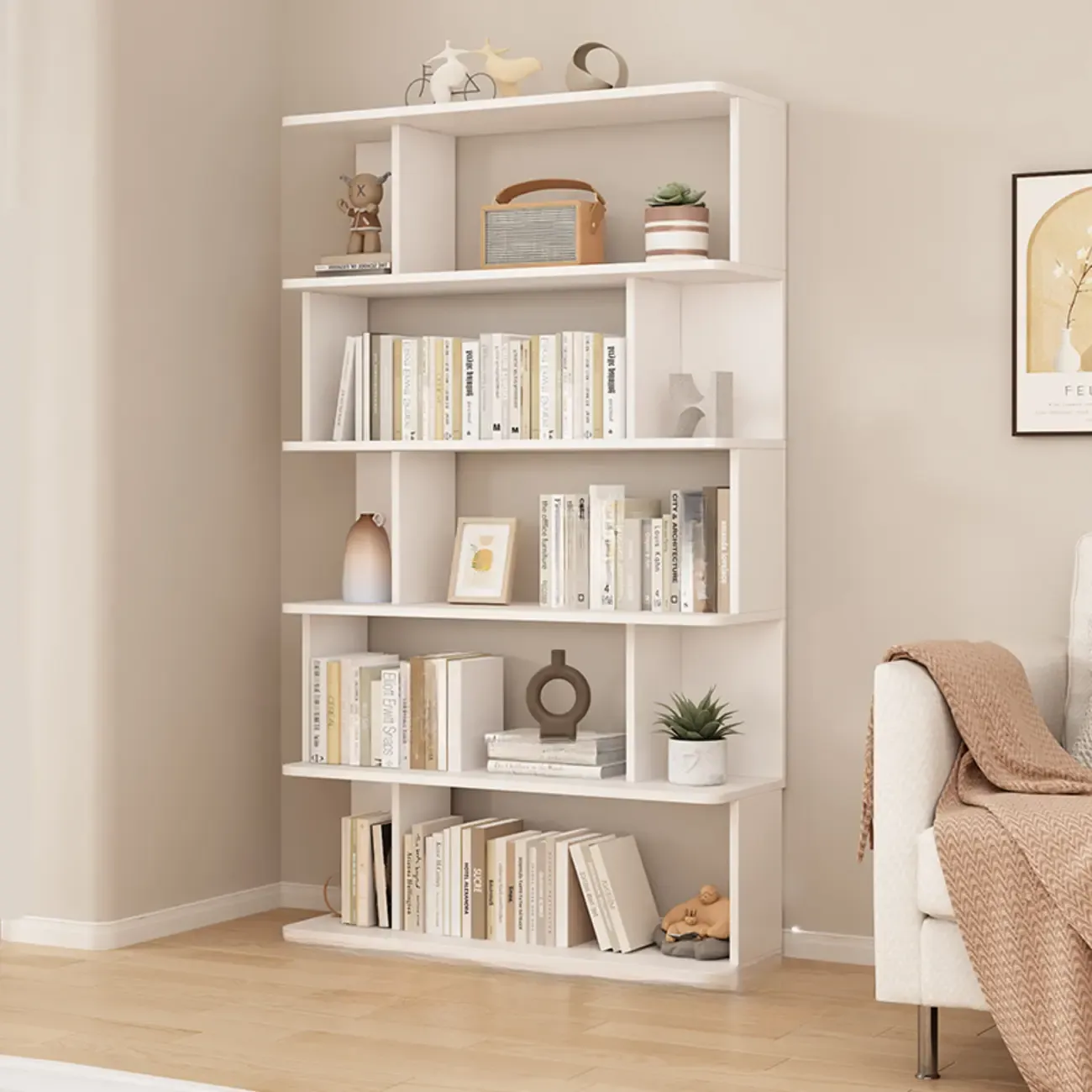 Mid-Century Vertical Walnut Wood Bookcase Open Back