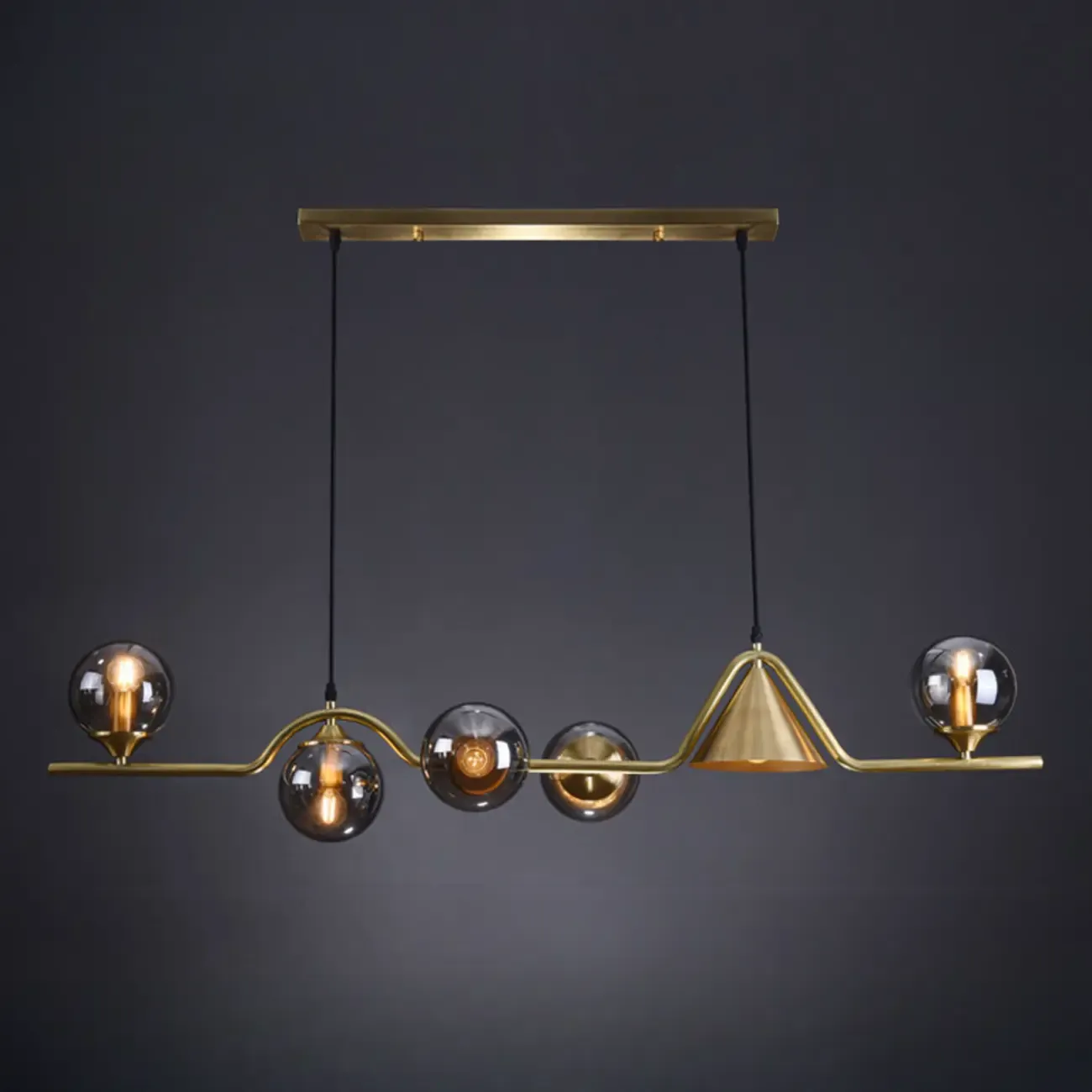Dining Area Modern Brass Glass LED Island Pendant Light