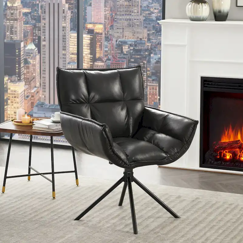 Faux Leather Upholstered Swivel Armchair Modern Home Office Chair