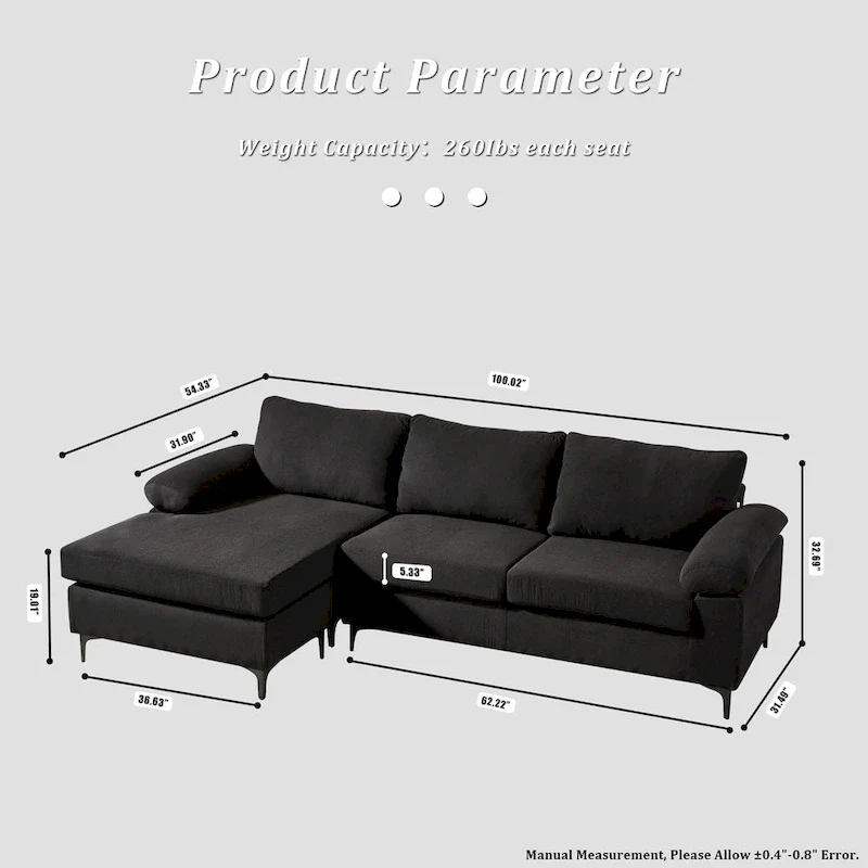 Reversible Chaise Sofa, Suede Fabric, Metal Legs, Spring Coils, Light Brown/Brown/Grey/Blue/Beige