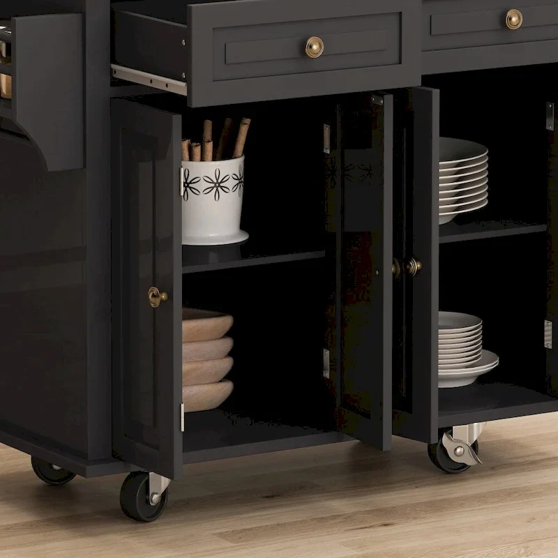 43.31 in. Kitchen Island Cart with 2 Cabinets and Spice Rack
