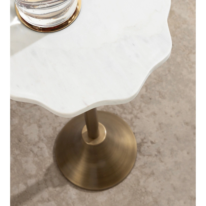 Kate and Laurel Sanzo Scalloped Marble and Metal Drink Table
