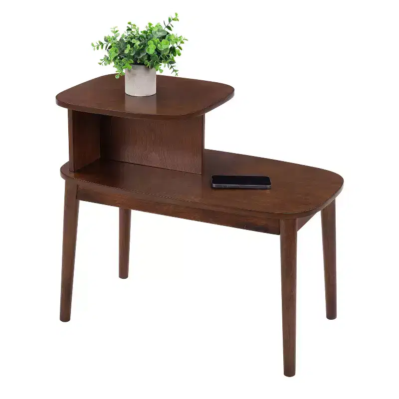 HomeStock Belmont End Table with Drawer and Slide Out Shelf, Faux Marble White Top with Black Finish, Stylish Accent Side Table for Storage