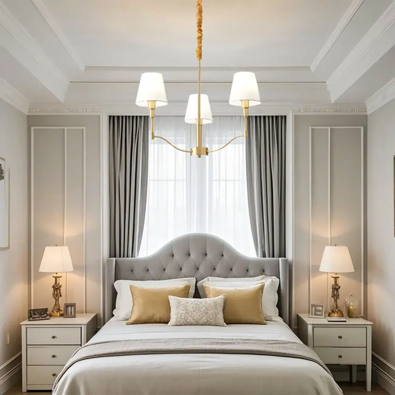 Modern 3-Light White Chandelier with Fabric Shades