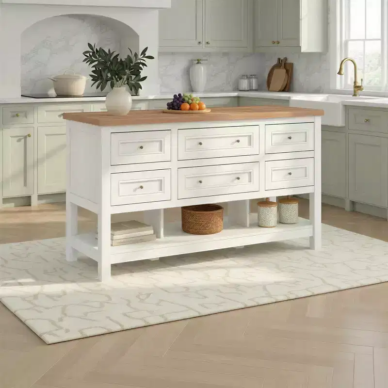 Walker Edison Free-Standing Kitchen Island with 6 Drawers