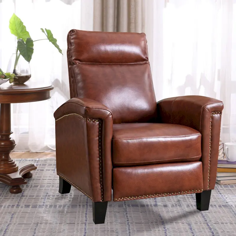 Leather Pushback Recliner with Nailhead Trim