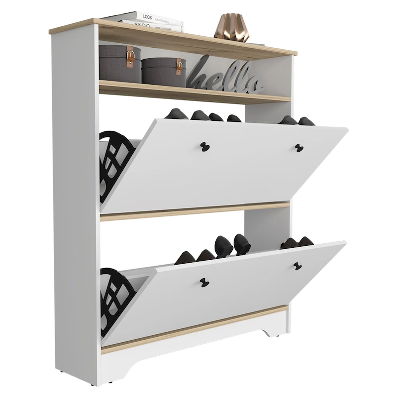 Shoe Rack , One Open Shelf, Two Extendable Cabinets