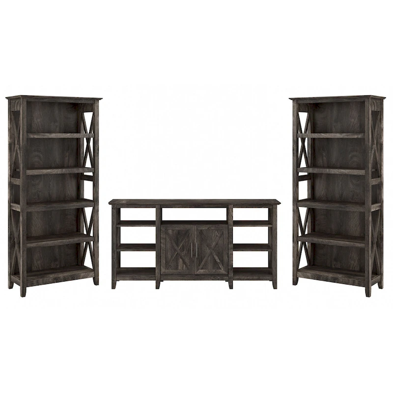 Tall Farmhouse TV Stand with 2 Bookcases by Bush Furniture