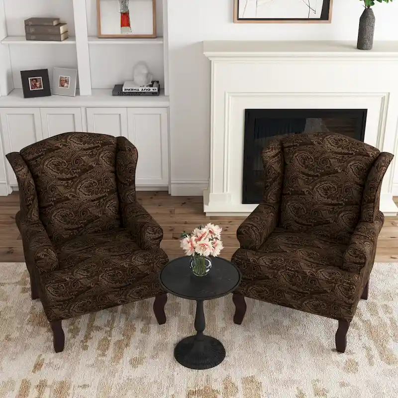 Set of 2 Elegant Living Room Wing Back Arm Chair Upholstered Accent Chair