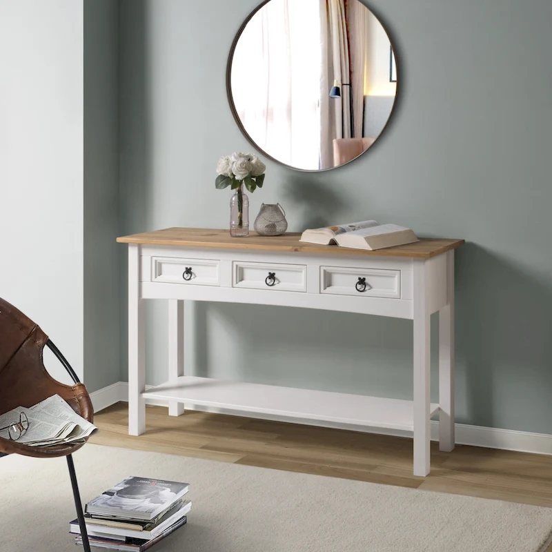 OS Home and Office Furniture Model Cottage Series COW933 Wood Hall Table in Corona Snow