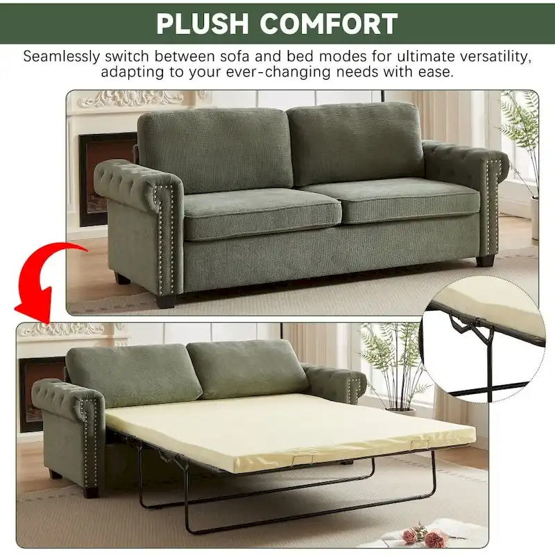 83.8  Convertible 2-in-1 Pullout Polyester Sleeper Sofa Bed