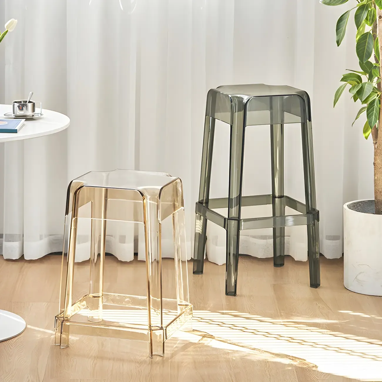 Vibrant Colors Acrylic No Backrest Stackable High bar Stool