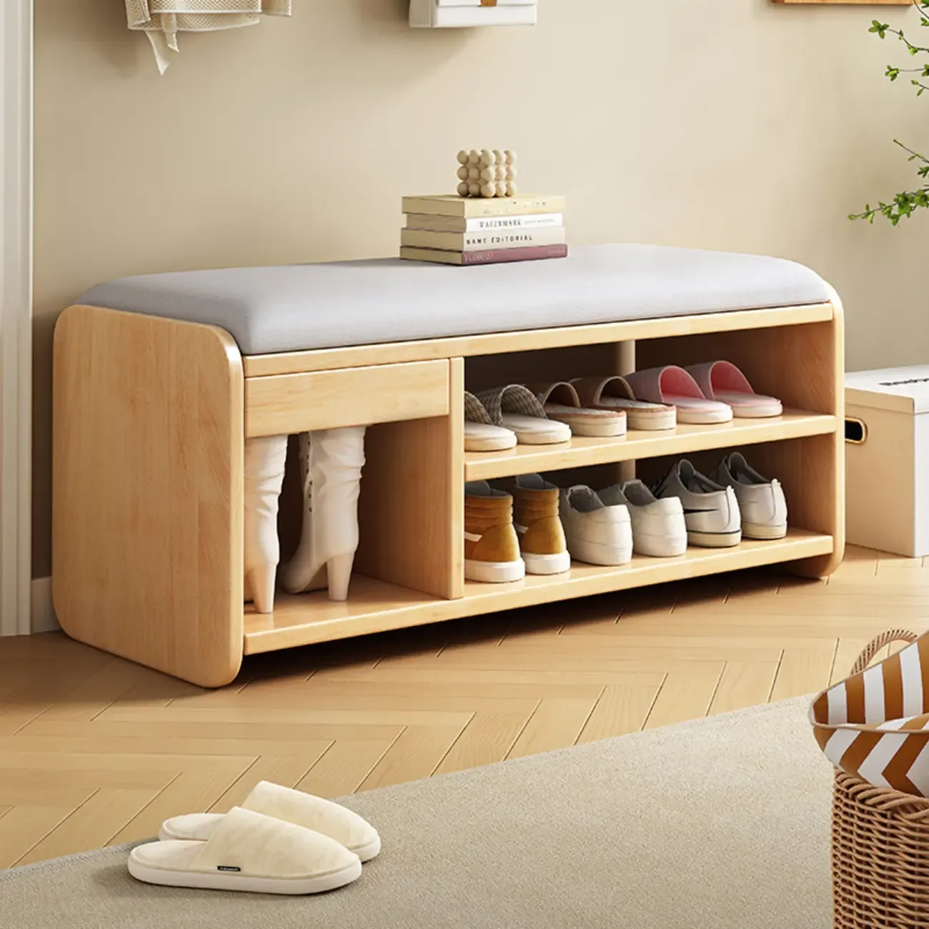 Freestanding Wooden Shoe Storage Bench for Entryway