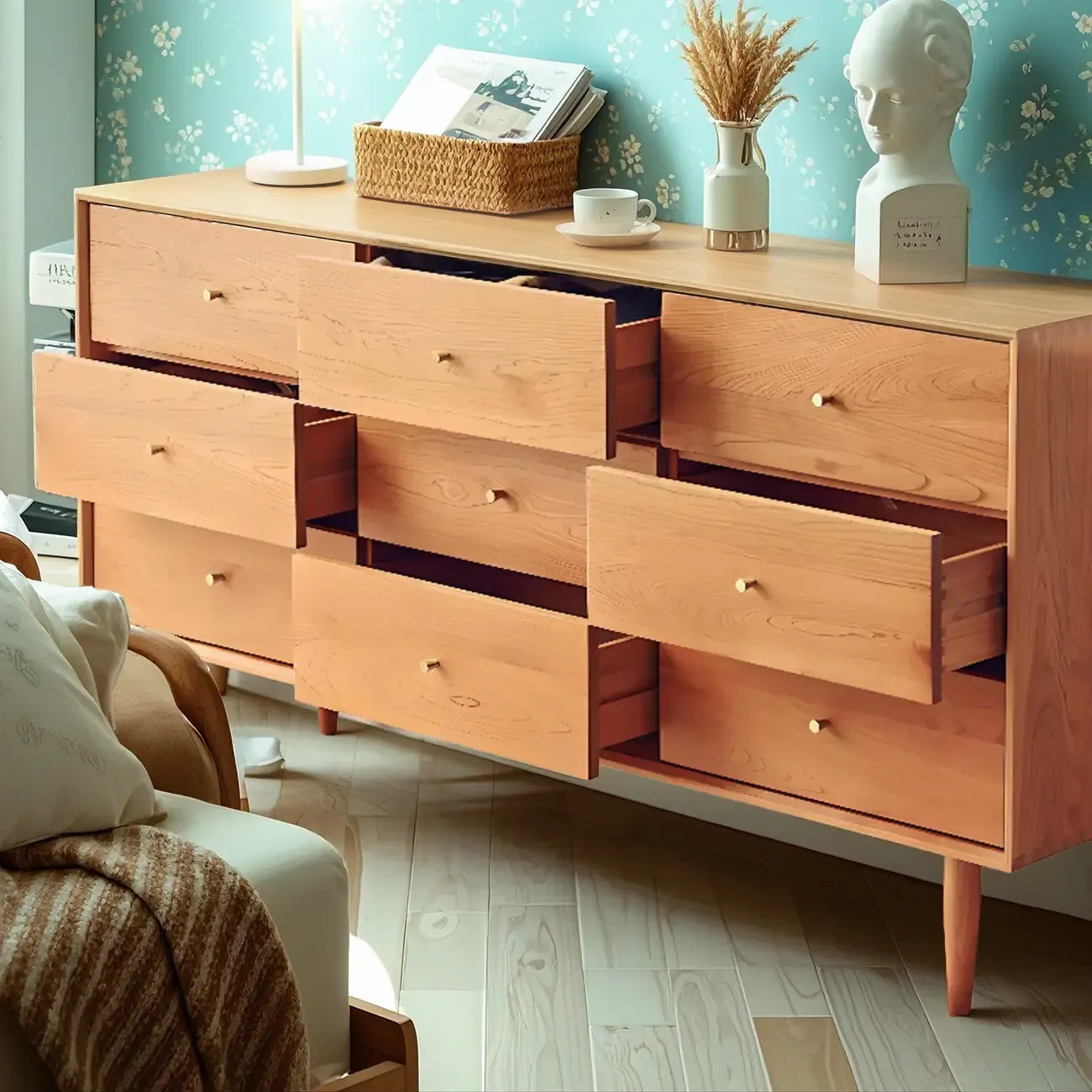 3 Tiers Traditional Natural Double Dresser with Gold Handles