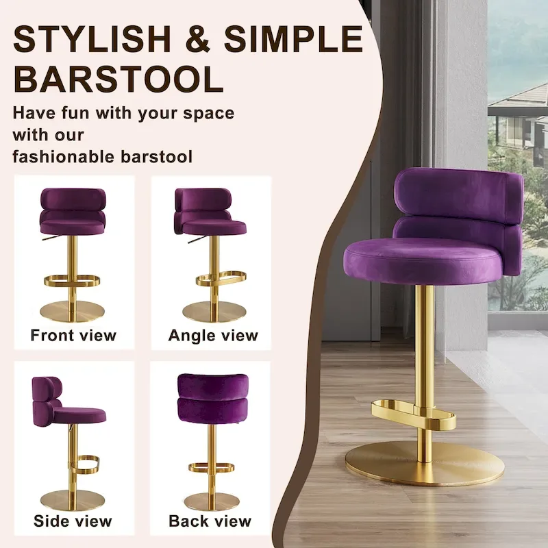 Velvet Counter Bar stool with Height Adjustable and Swivel