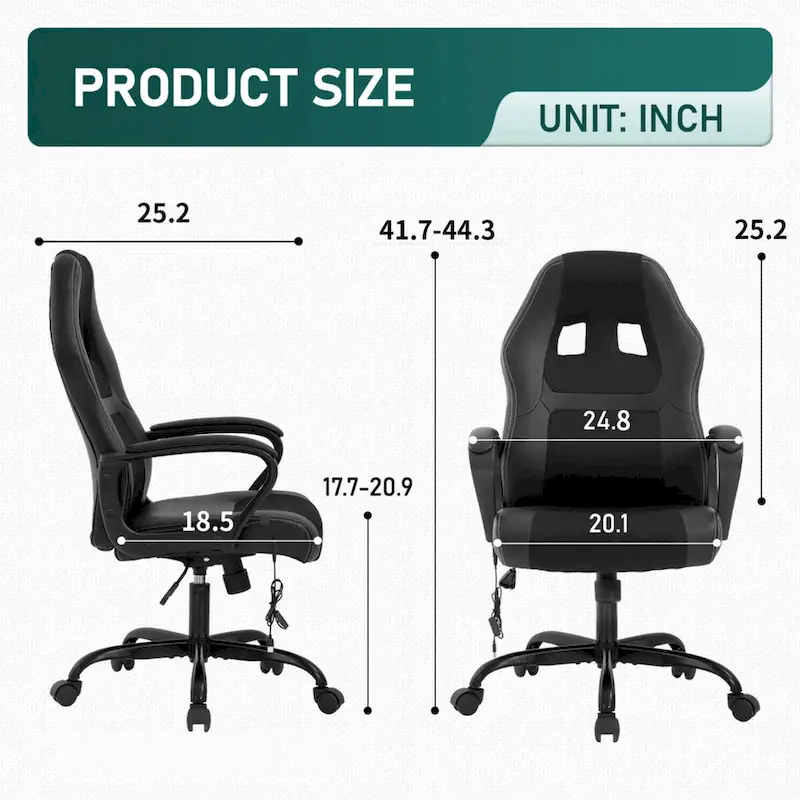 Zane Modern Black Adjustable Height Ergonomic Swivel Office Chair with Lumbar Vibration Massage
