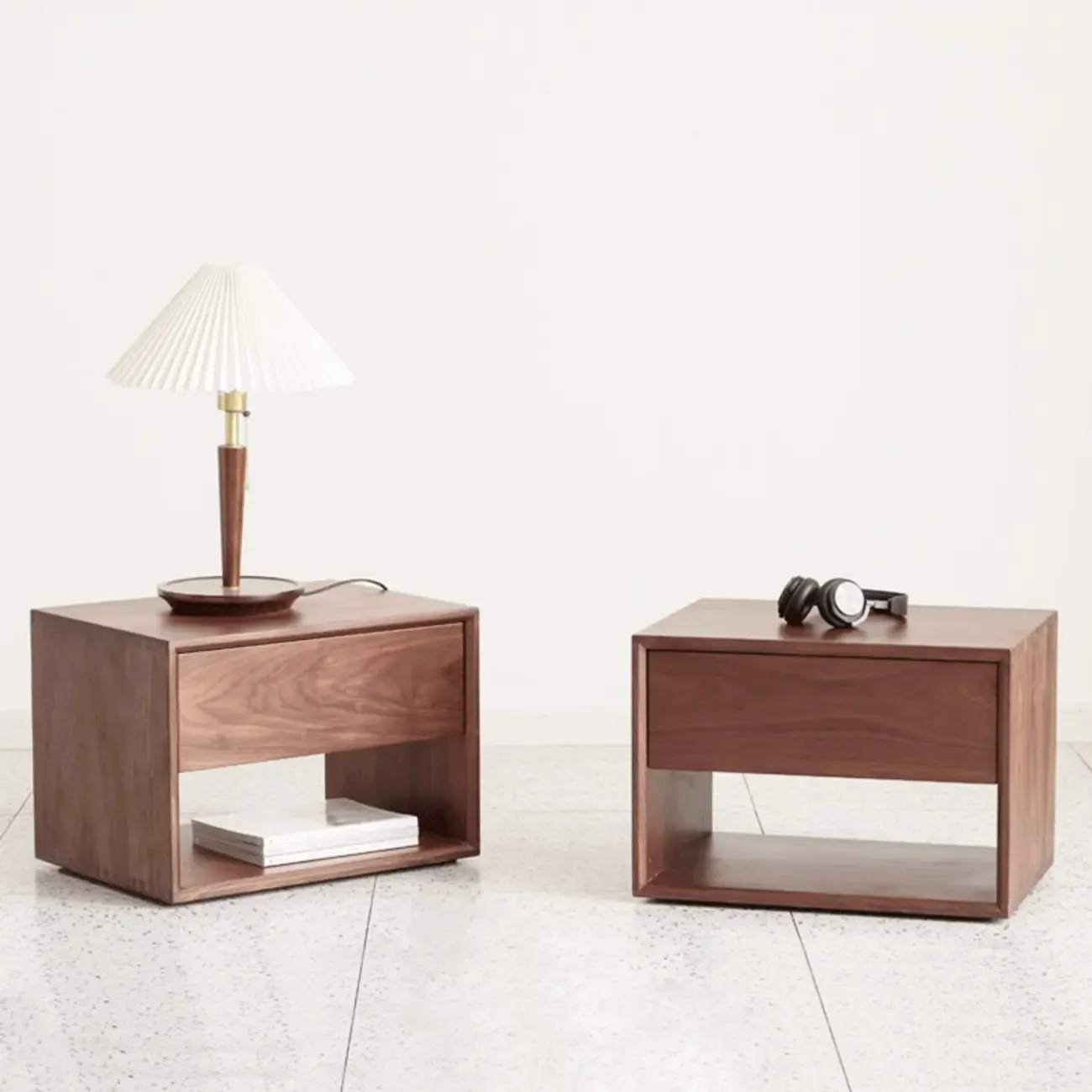 Mid-Century Modern Solid Wood Nightstand with Drawer