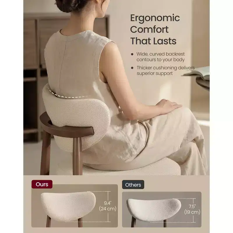 VASAGLE Wooden Bar Stools Set of 2, Upholstered Counter Height Barstools with Solid Wood Legs, Ergonomic Backrest, Linen-Look Fabric, Cappuccino