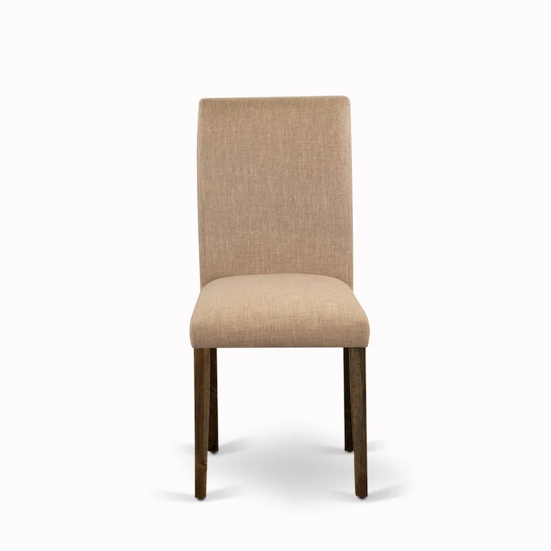 Dining Table Set- a Round Kitchen Table and Light Sable Parsons Chairs, Distressed Jacobean (Pieces Option)