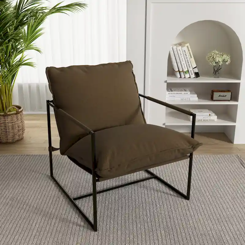 Metal Framed Accent Chair Sling Armchair with Bag Cushion