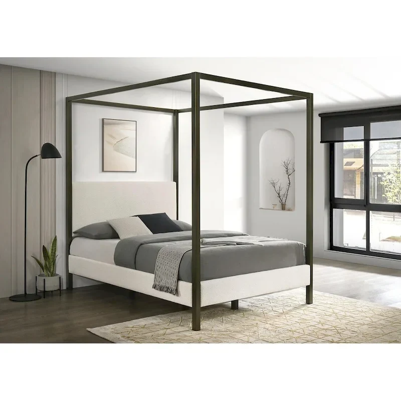 Mellie Vanilla Upholstered Canopy Bed