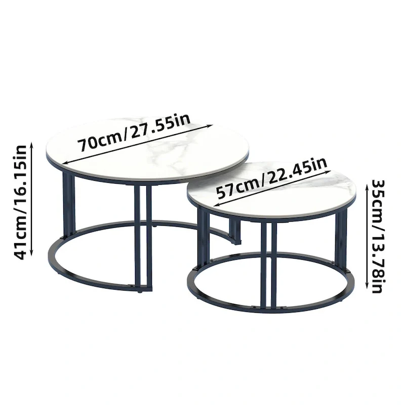 Round Sofa Nesting Coffee Table Sintered Stone Set of 2