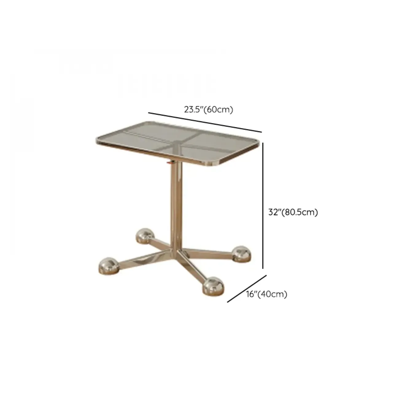 Adjustable Glass Side Table with Wheels and Metal Legs
