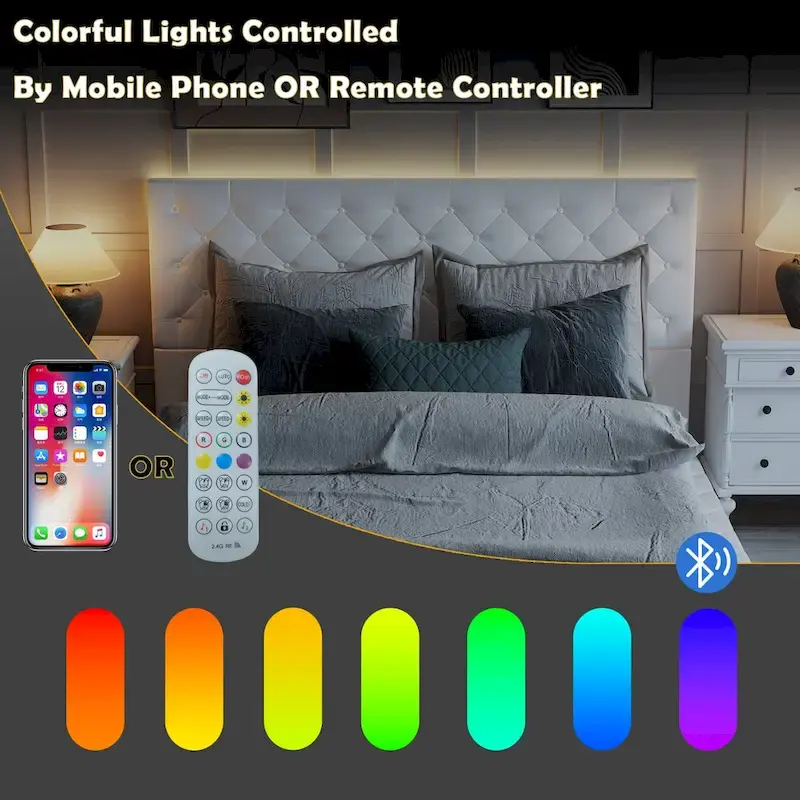 Queen/King Designer Bed Frame with LED Ambiance Lighting PU Leather