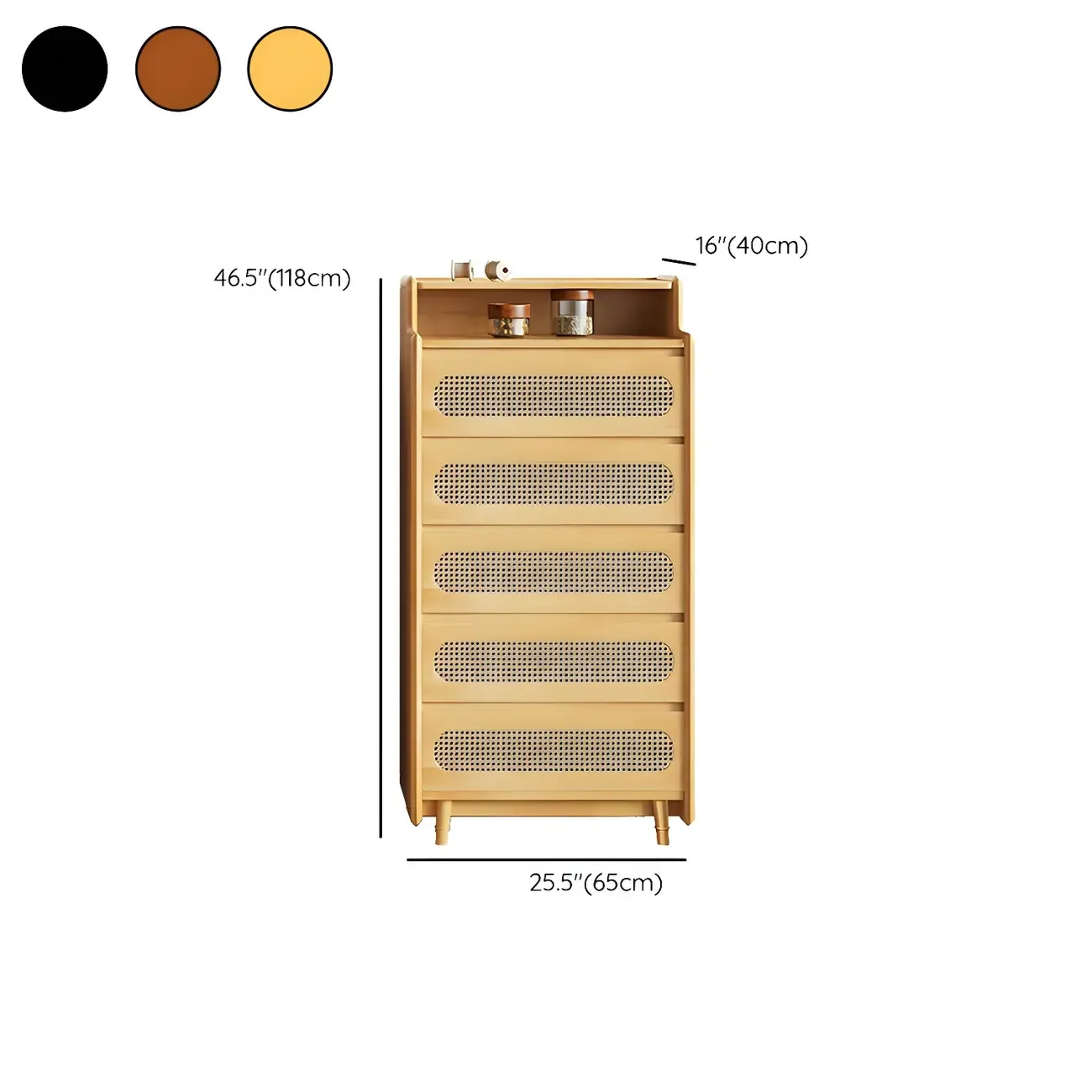 Brown Wood Rattan Front Accent Chest with Multi-Drawer