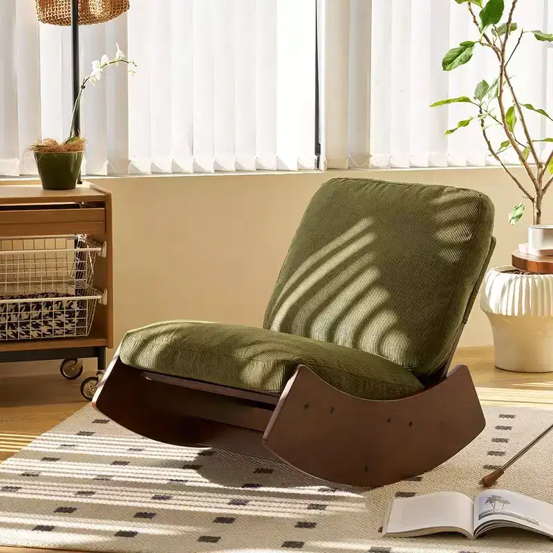 Upholstered Glider Rocking Chair, Corduroy Striped, Low Back, for Nursery, Bedroom or Living Room