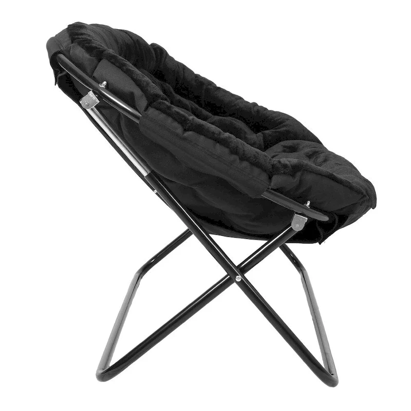 Double Folding Synthetic Fur Saucer Chair with 2 Ottomans