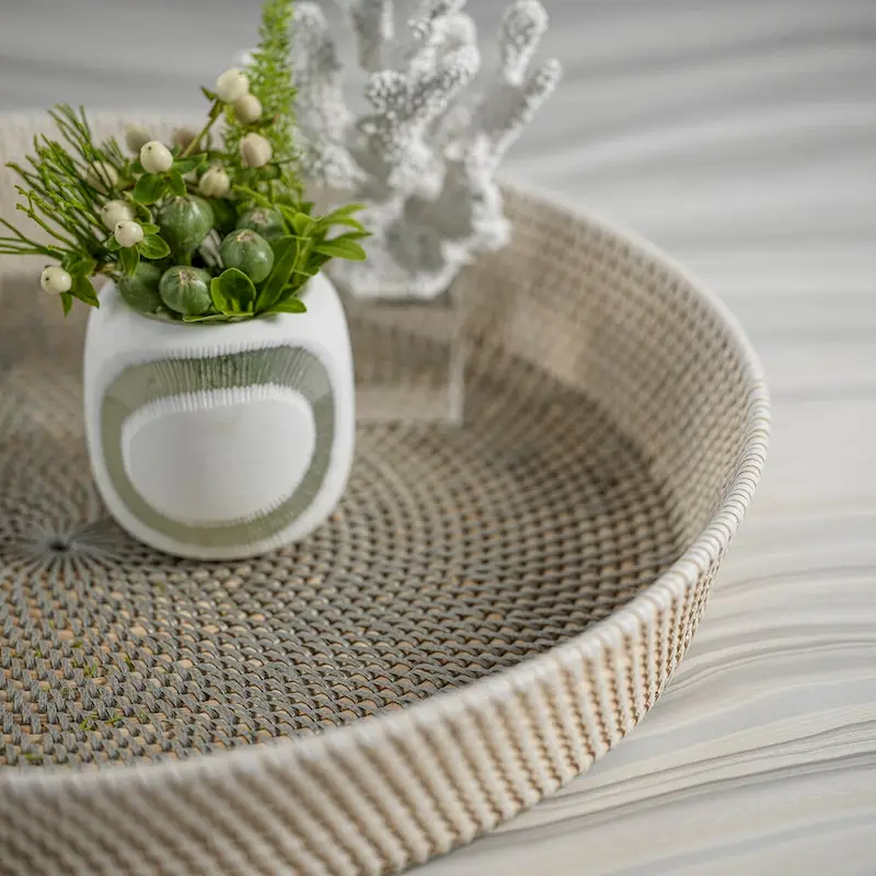 Bari 19.75  Diameter Round Rattan Serving Tray