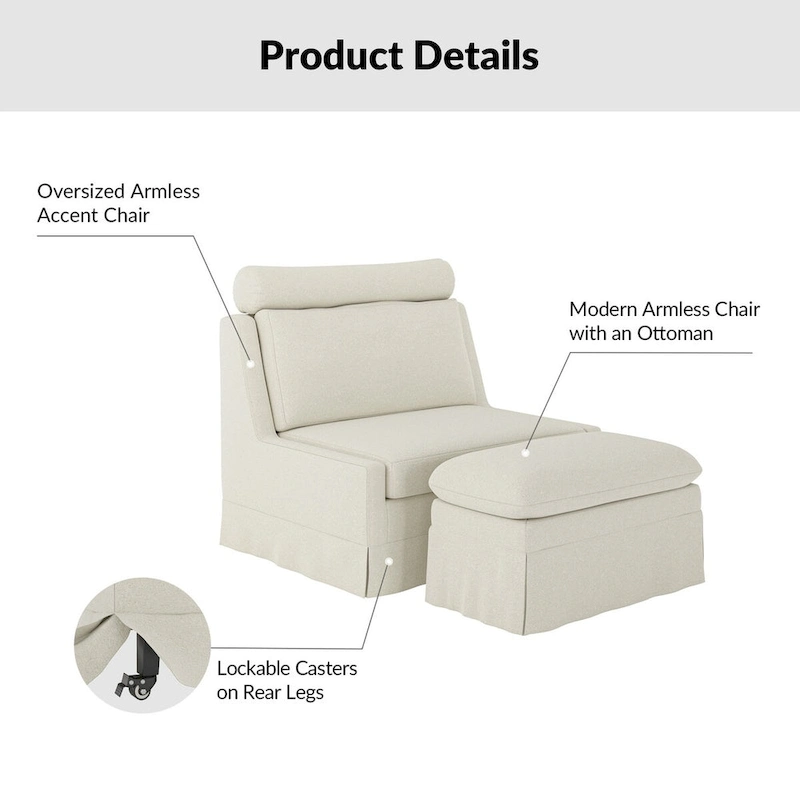 Anne 45 W Modern Slipcovered Chair with Ottoman by HULALA HOME
