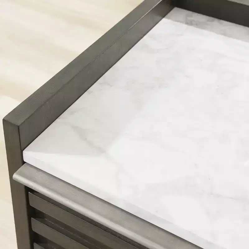 Signature Design by Ashley Arkenton 2-Drawer Nightstand with White Marble Top - Modern Bedroom Side Table, Grayish Brown Wood Finish