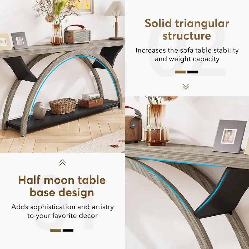 Narrow Long Console Table Sofa Table with Half Moon Frame
