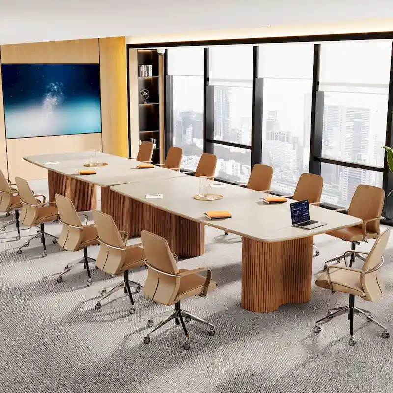 79-Inch Sintered Stone Top Conference Table with Solid Wood Base