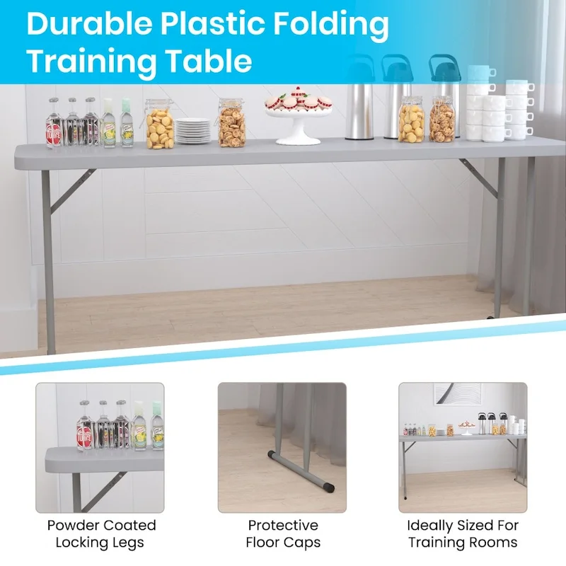 6-Foot Rectangular Granite White Plastic Folding Training Table