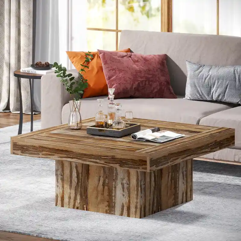 Square Coffee Table with LED Edge Lighting and Open Shelf